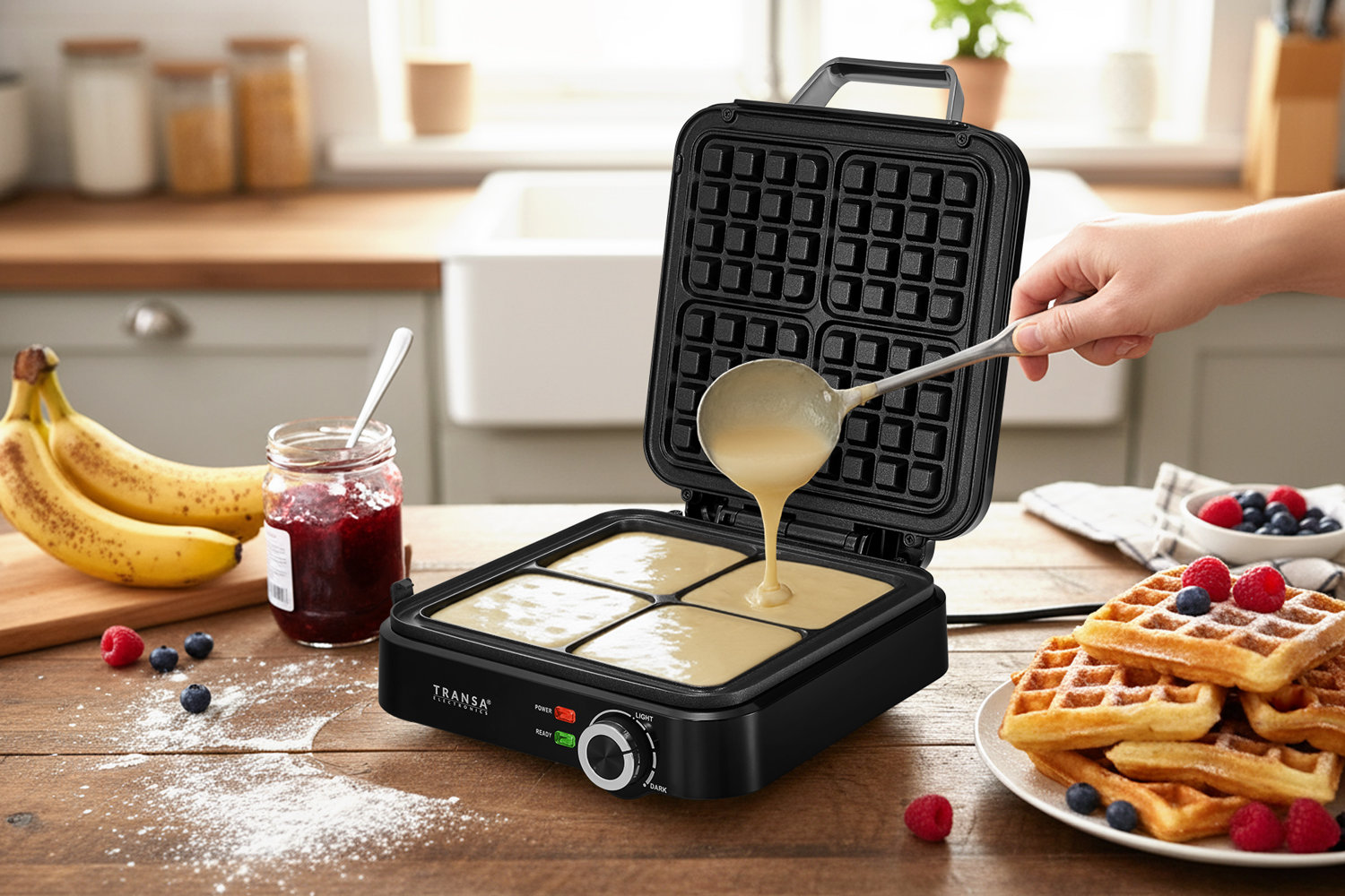 Regulacja stopnia wypieczenia gofrów LIGHT i DARK w gofrownicy FourWaffles